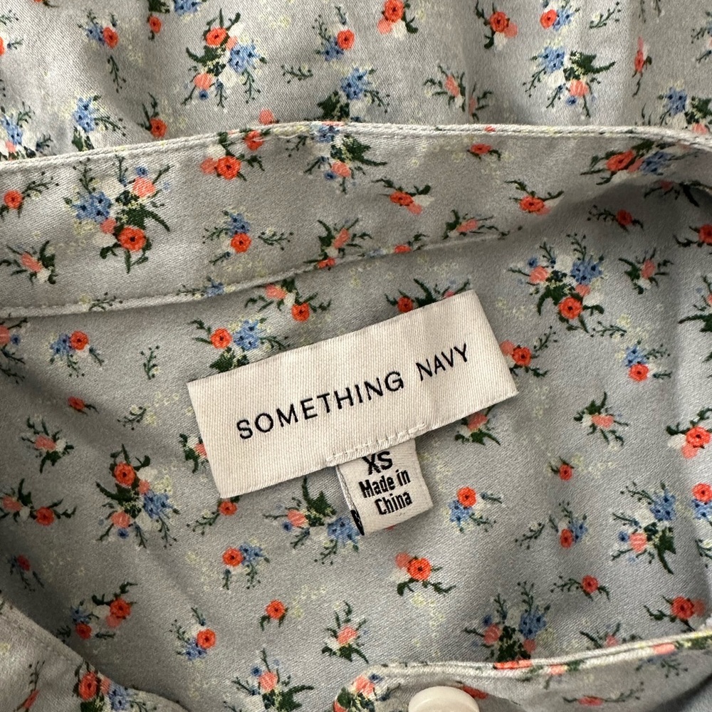 Something Navy Floral Button Down Ruffle Top - image 5